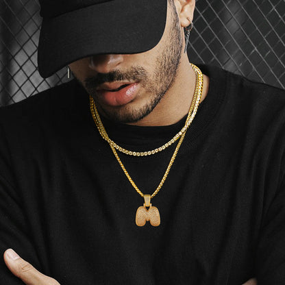  CZ Bubble Letter Initial Necklace for Men Women