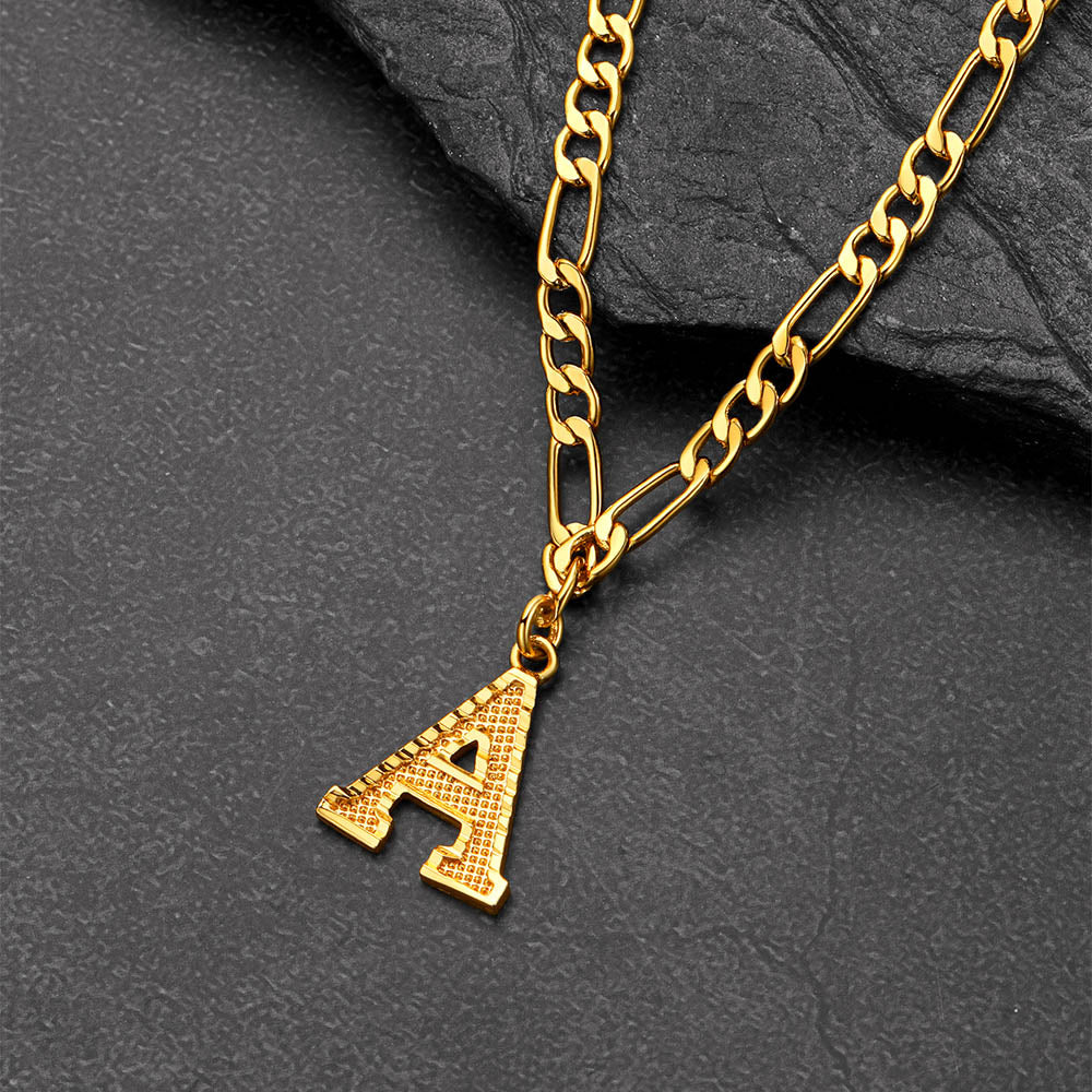Initial A-Z Letter Pendant Figaro Chain Choker Necklace for Men