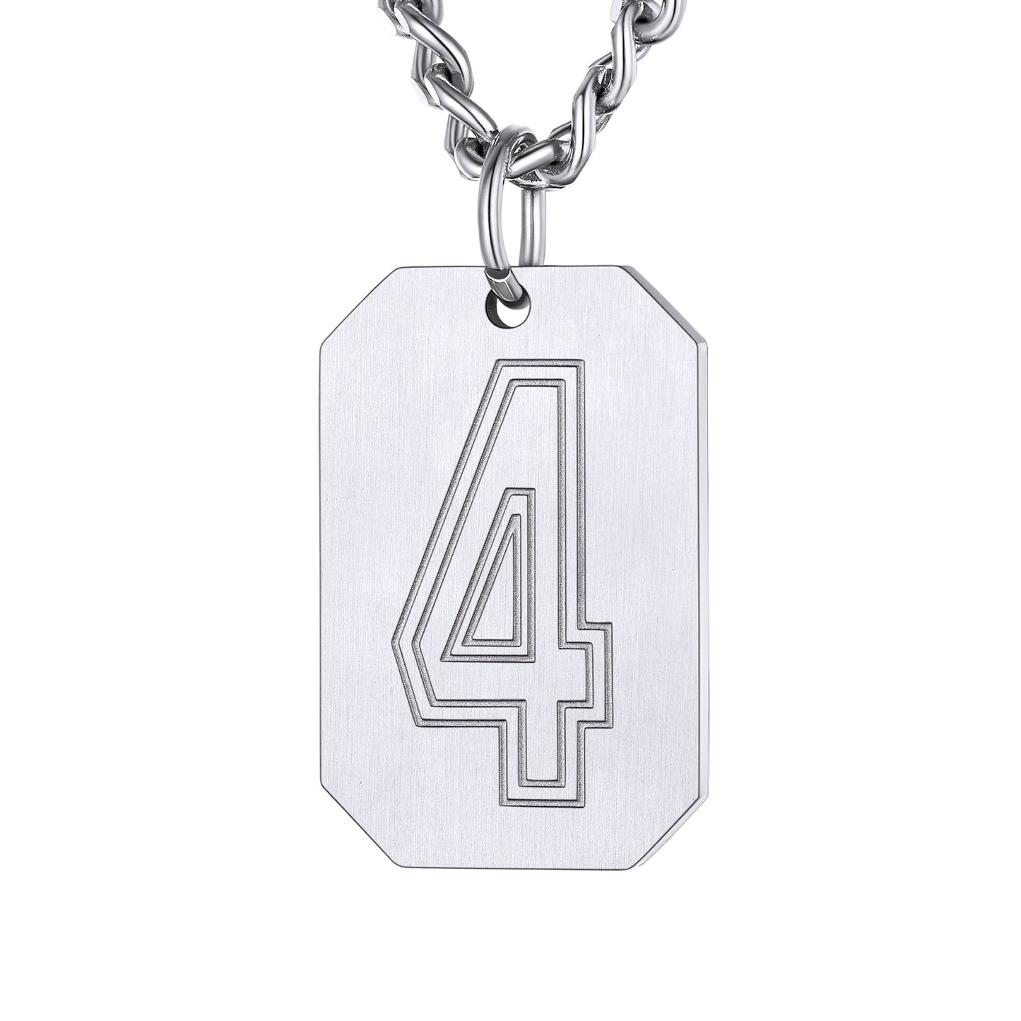 Silver / 4 Custom Baseball Jersey Number Dog Tag Necklace for Sport Boys