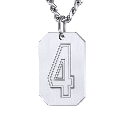 Silver / 4 Custom Baseball Jersey Number Dog Tag Necklace for Sport Boys