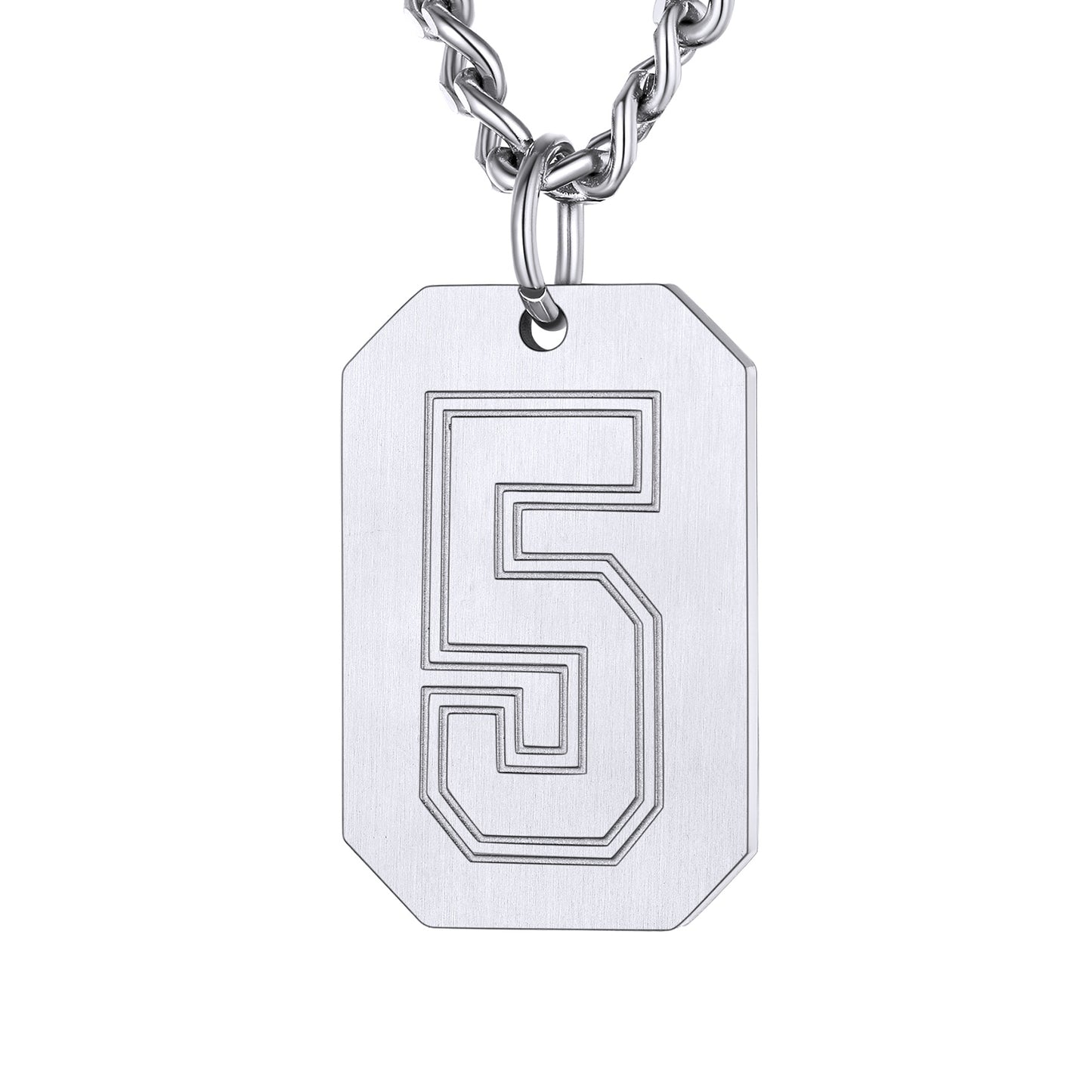 Silver / 5 Custom Baseball Jersey Number Dog Tag Necklace for Sport Boys
