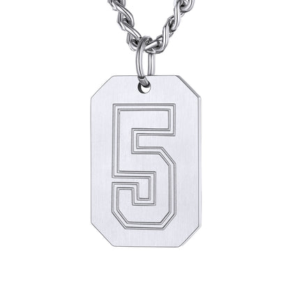 Silver / 5 Custom Baseball Jersey Number Dog Tag Necklace for Sport Boys
