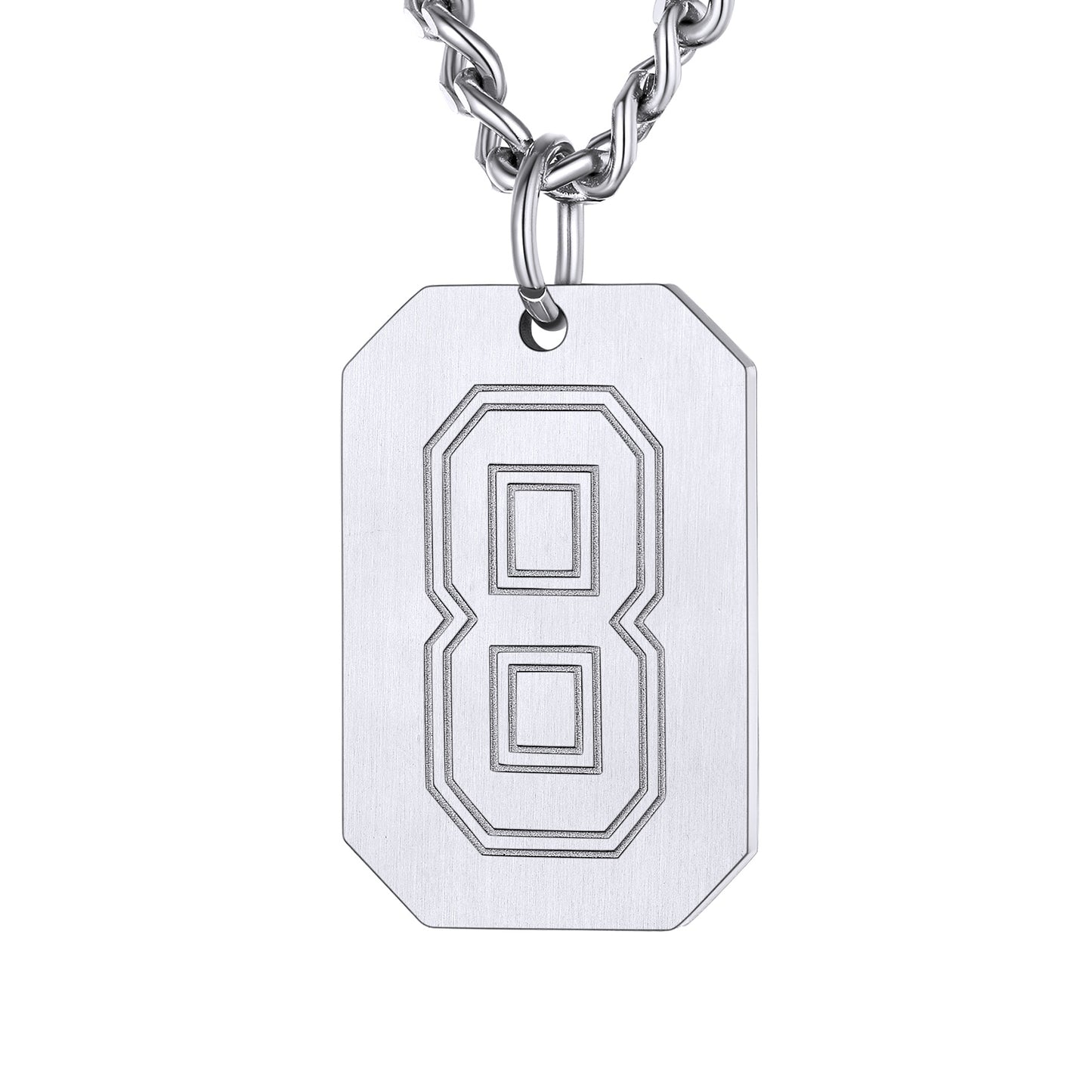 Silver / 8 Custom Baseball Jersey Number Dog Tag Necklace for Sport Boys