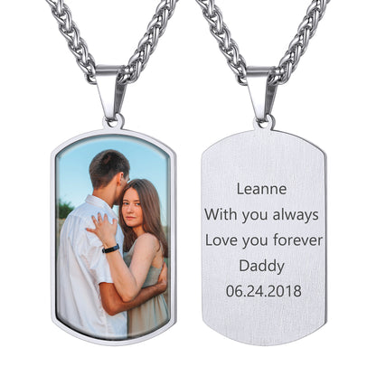Custom Photo Dog Tag Necklace with Picture For Men FaithHeart