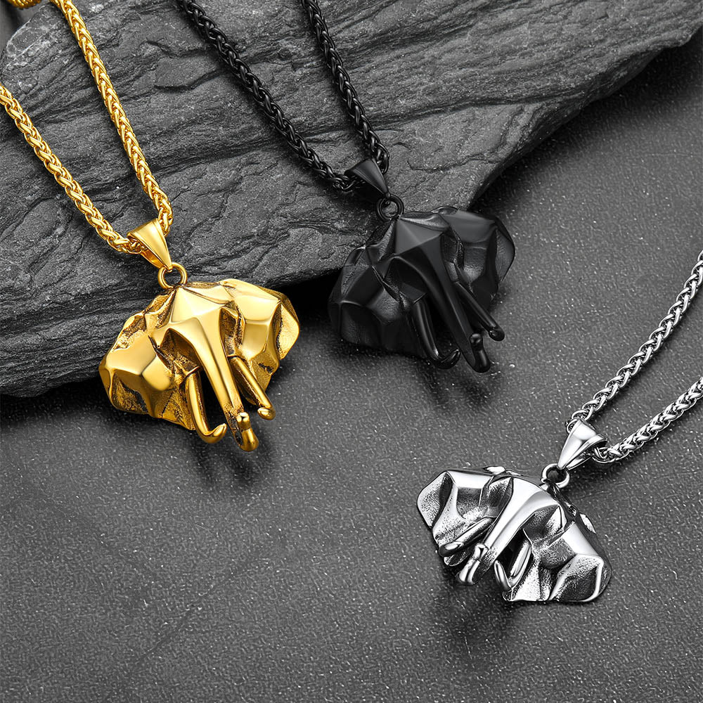 Stainless Steel Elephant African Animals Hip Hop Necklace