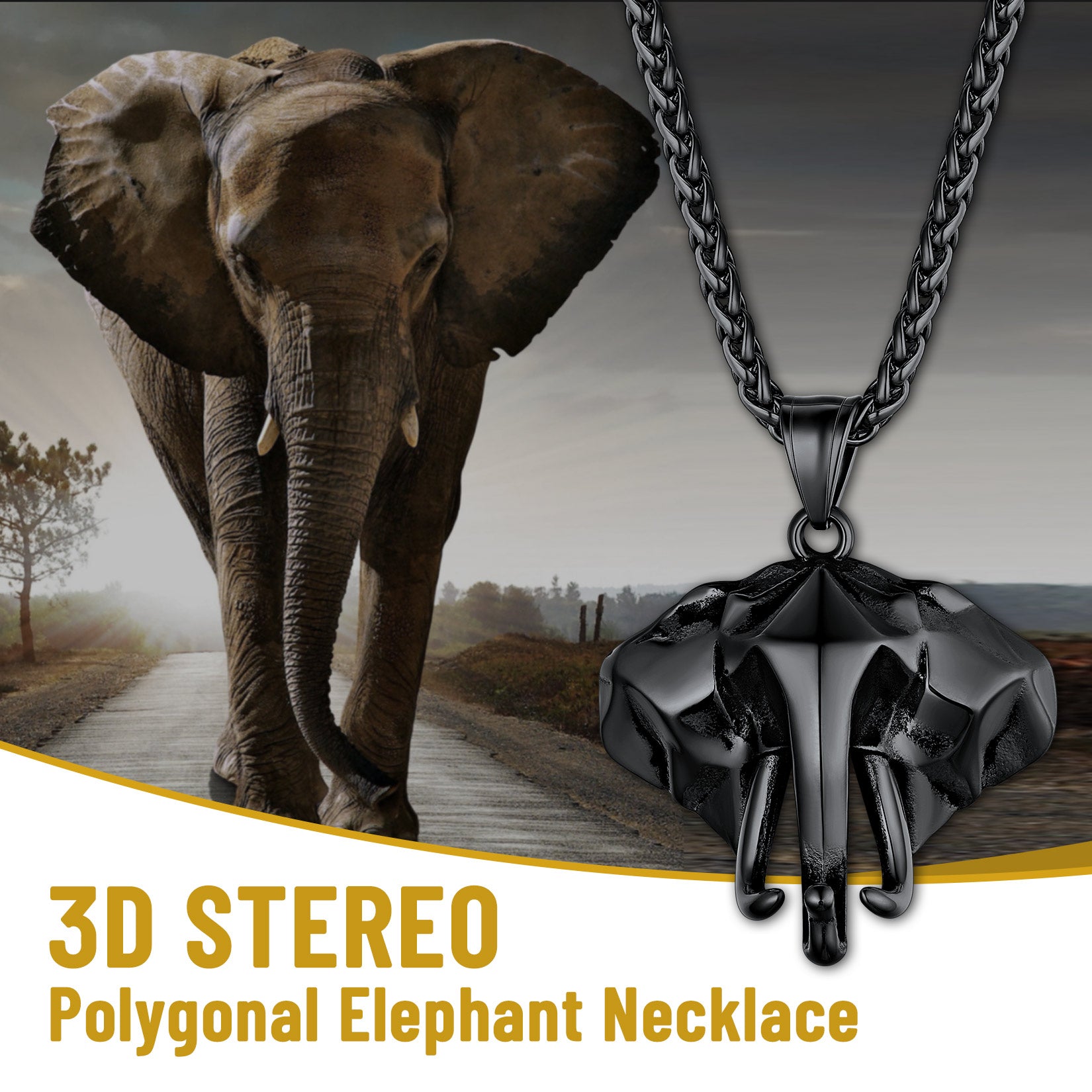 Stainless Steel Elephant African Animals Hip Hop Necklace