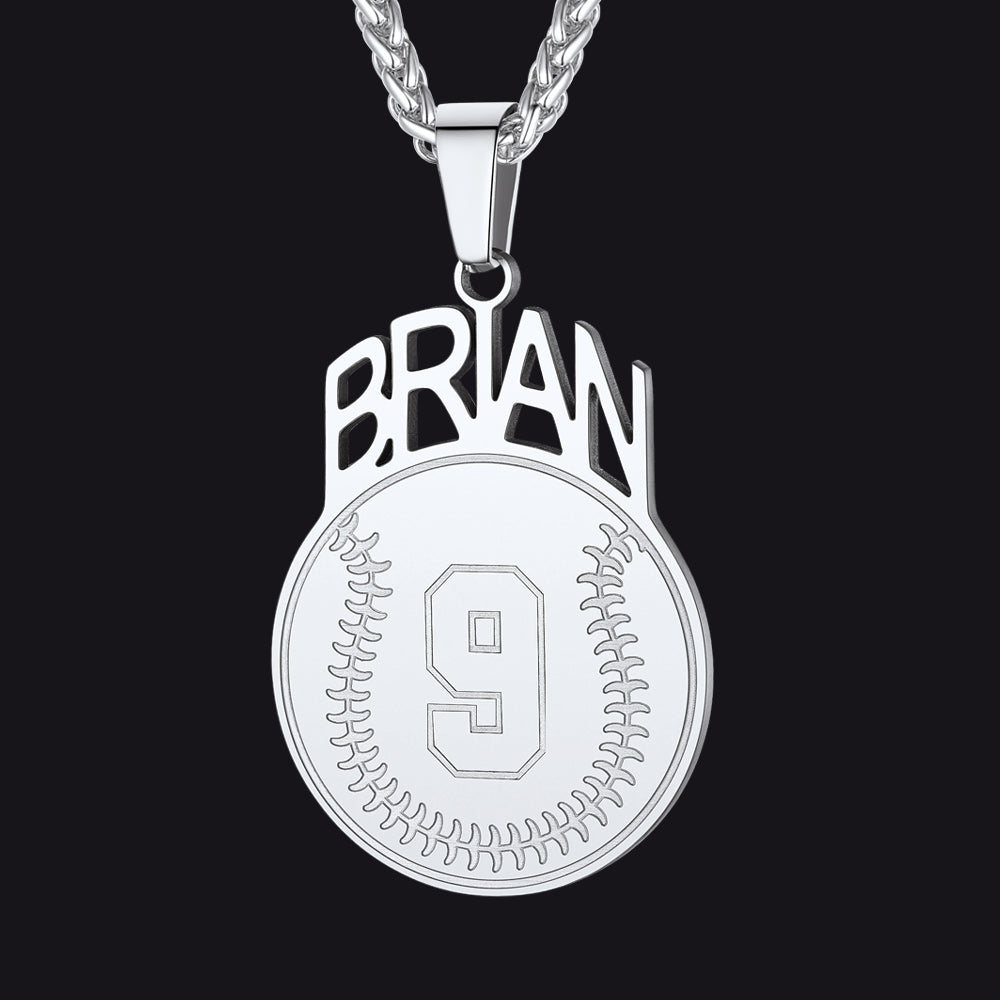 Steel / Baseball Custom Sports Necklace Name Tag with Jersey Number for Fans Athlete
