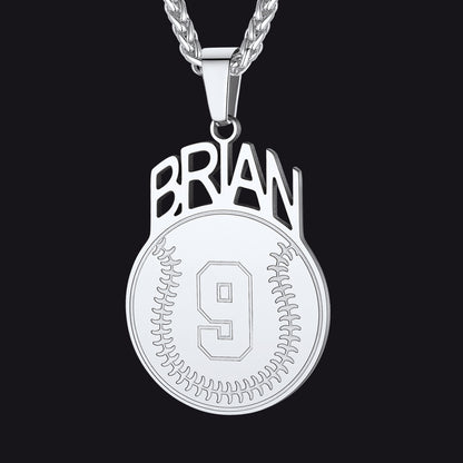 Steel / Baseball Custom Sports Necklace Name Tag with Jersey Number for Fans Athlete