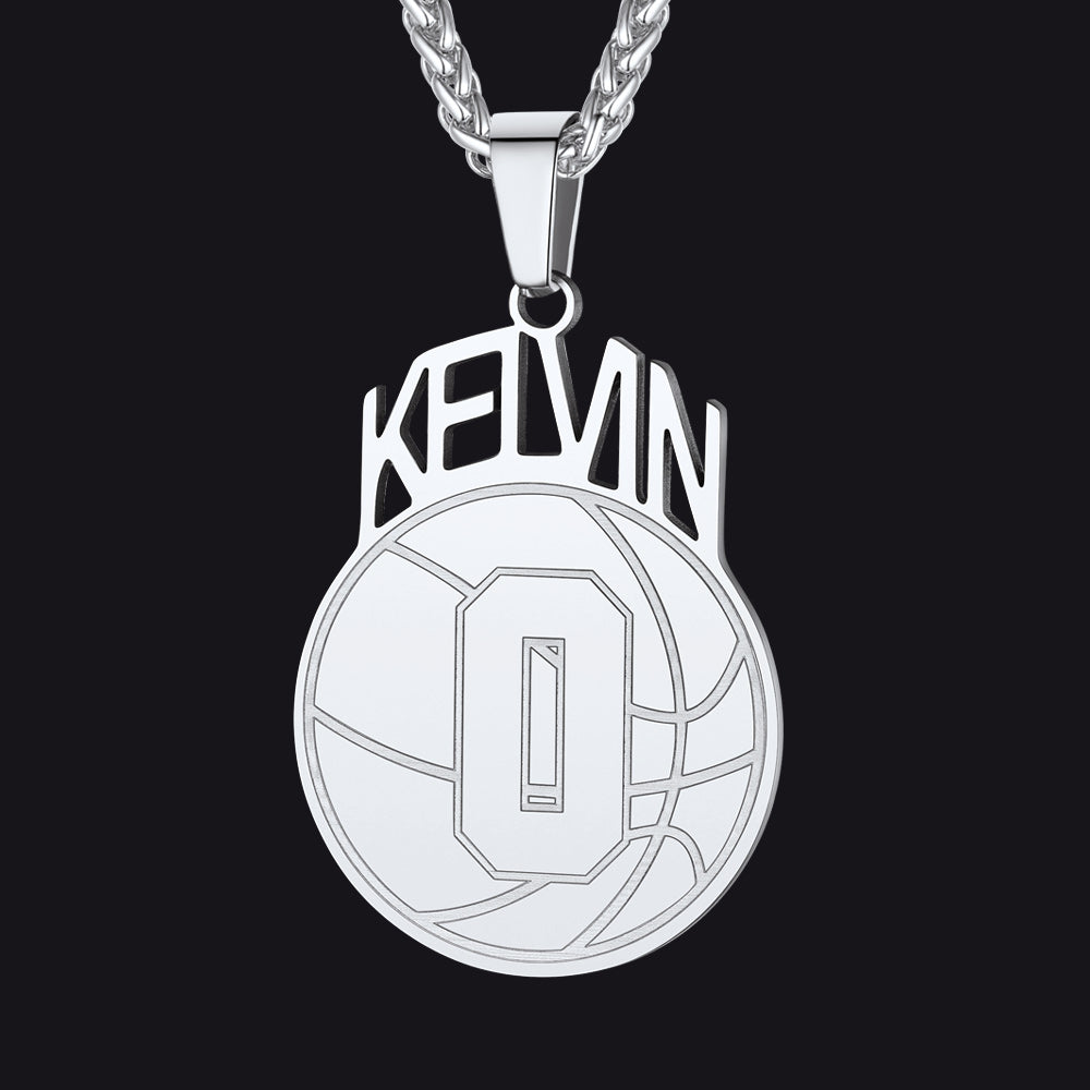 Steel / Basketball Custom Sports Necklace Name Tag with Jersey Number for Fans Athlete