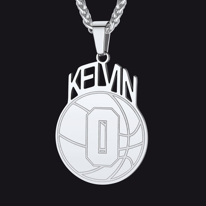 Steel / Basketball Custom Sports Necklace Name Tag with Jersey Number for Fans Athlete