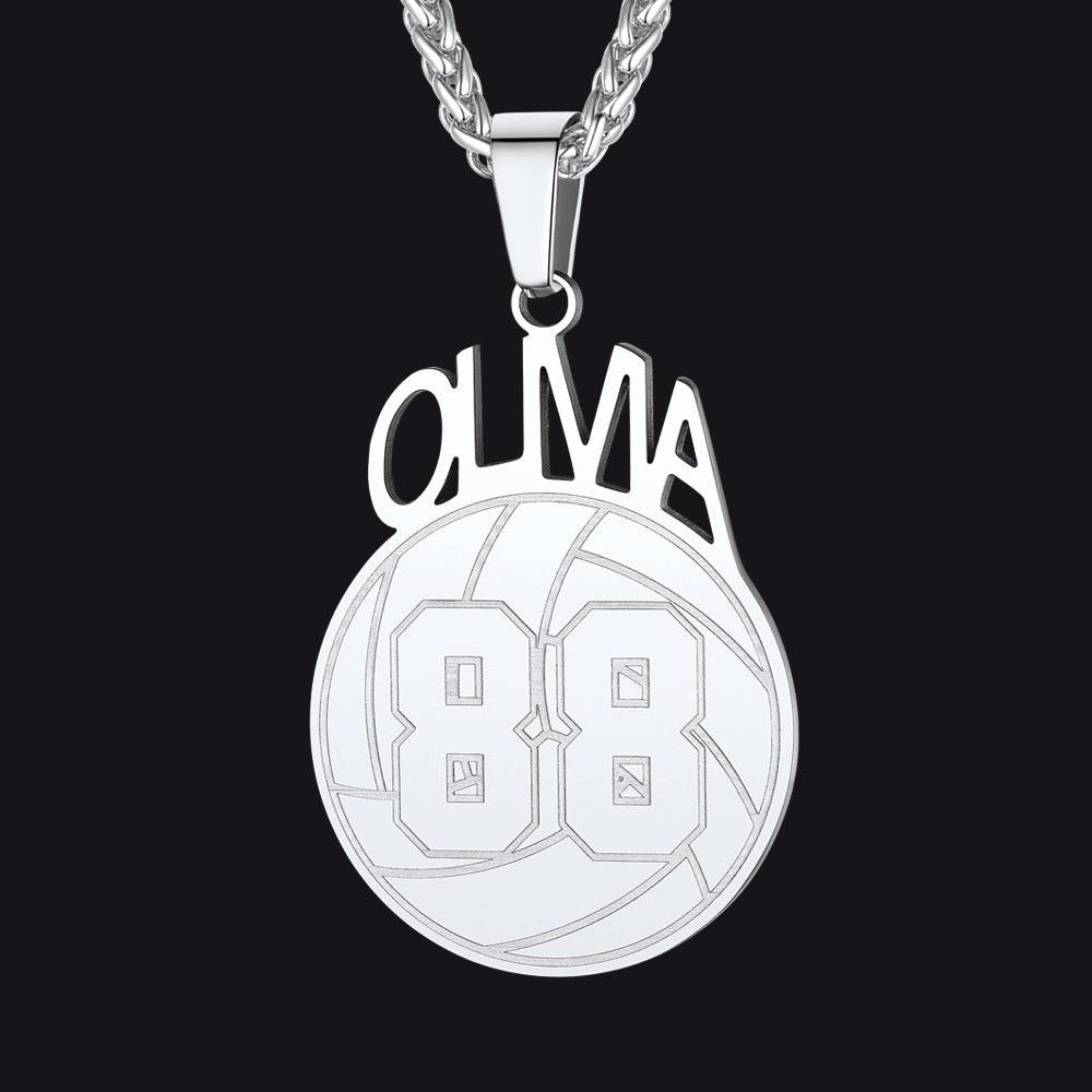 Steel / Volleyball Custom Sports Necklace Name Tag with Jersey Number for Fans Athlete
