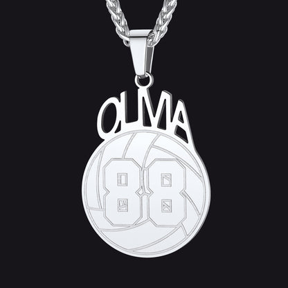 Steel / Volleyball Custom Sports Necklace Name Tag with Jersey Number for Fans Athlete