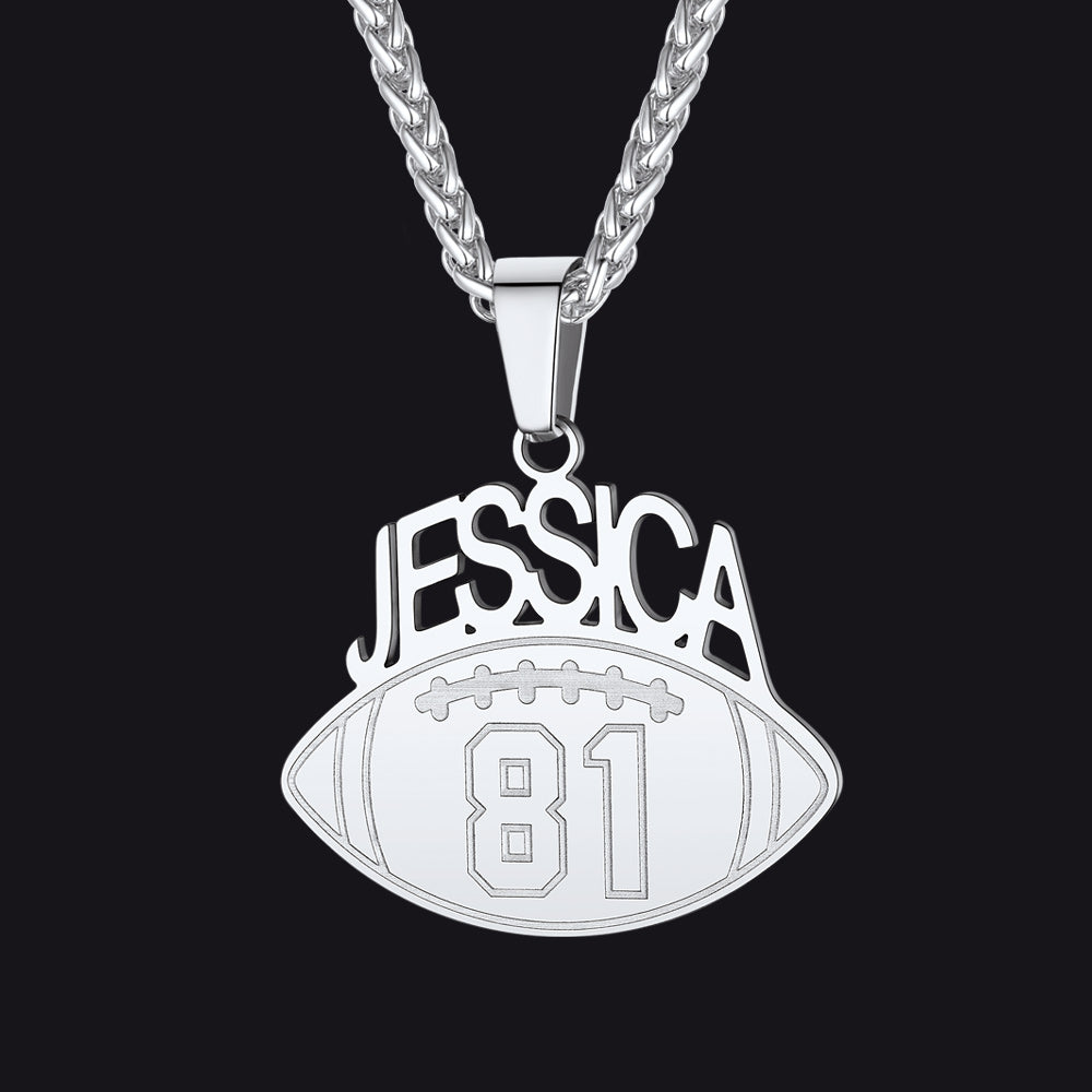 Steel / Football Custom Sports Necklace Name Tag with Jersey Number for Fans Athlete