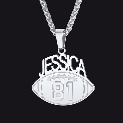 Steel / Football Custom Sports Necklace Name Tag with Jersey Number for Fans Athlete