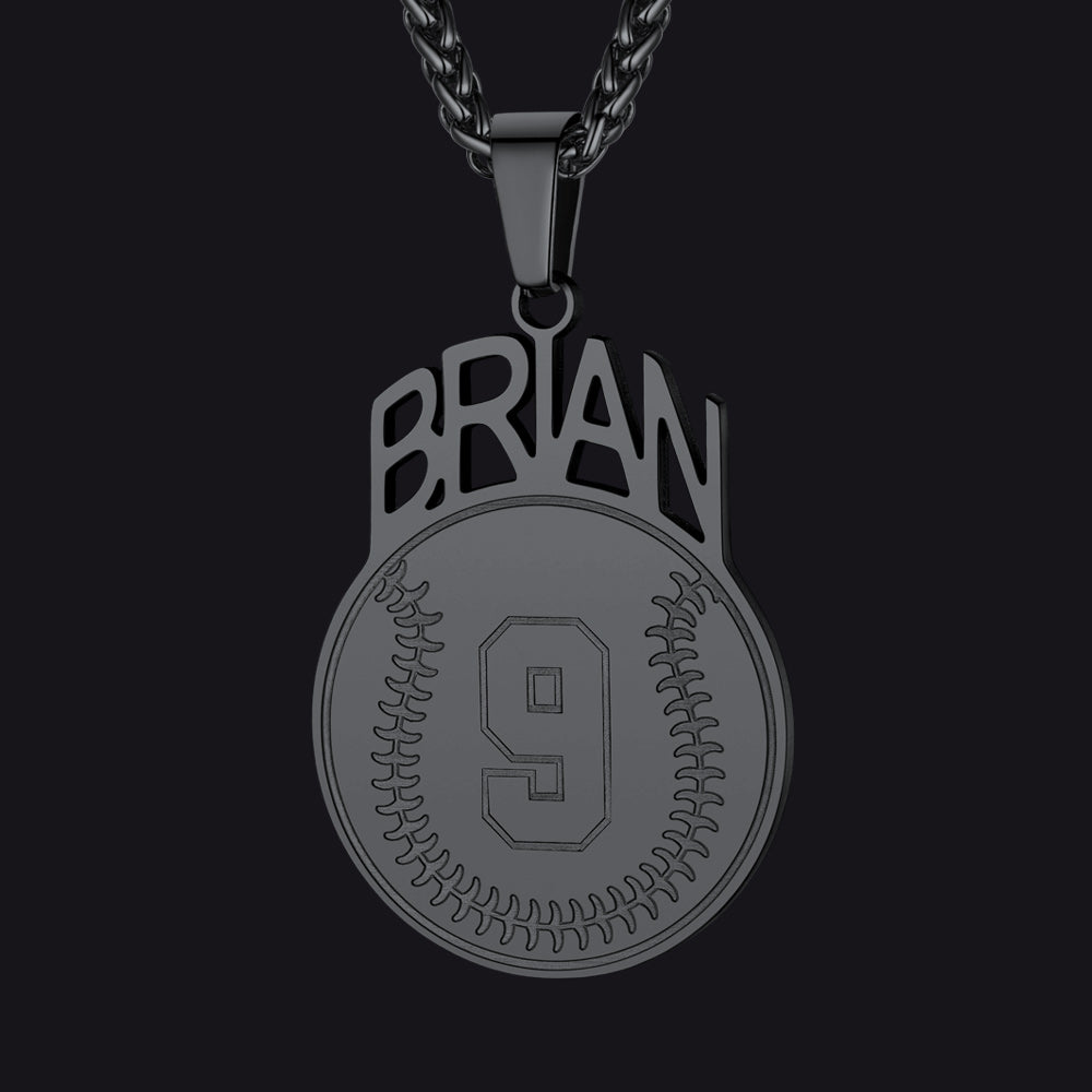 Black / Baseball Custom Sports Necklace Name Tag with Jersey Number for Fans Athlete