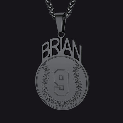 Black / Baseball Custom Sports Necklace Name Tag with Jersey Number for Fans Athlete