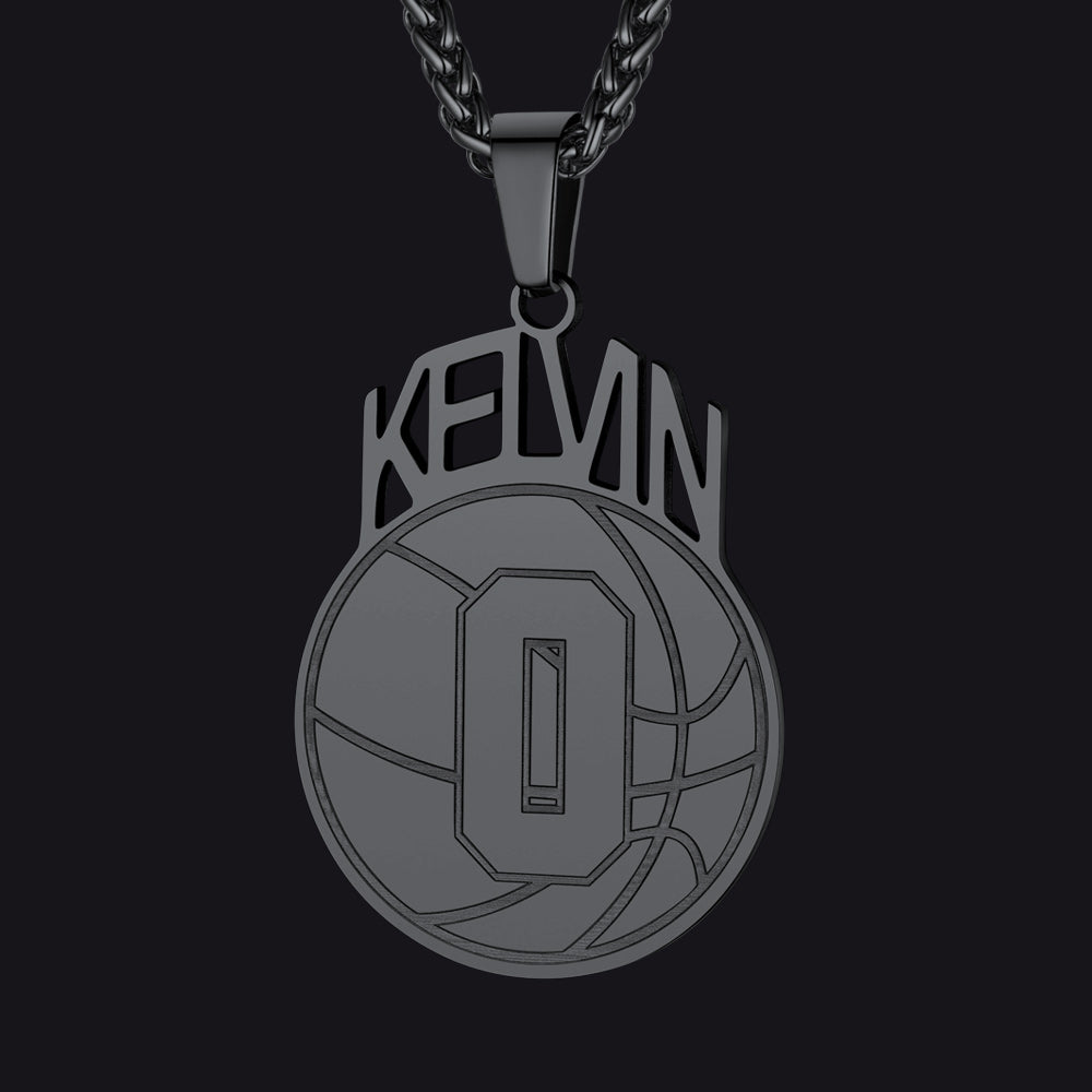 Black / Basketball Custom Sports Necklace Name Tag with Jersey Number for Fans Athlete