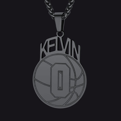 Black / Basketball Custom Sports Necklace Name Tag with Jersey Number for Fans Athlete