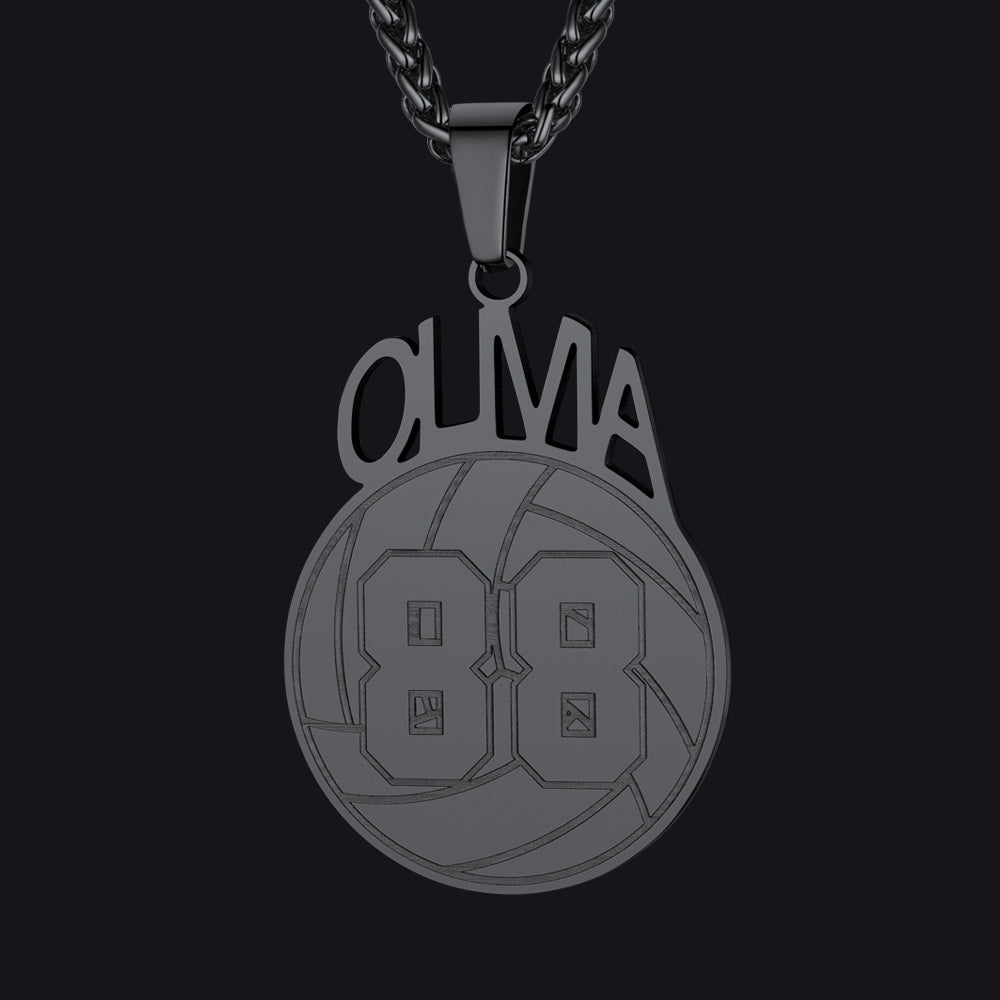 Black / Volleyball Custom Sports Necklace Name Tag with Jersey Number for Fans Athlete