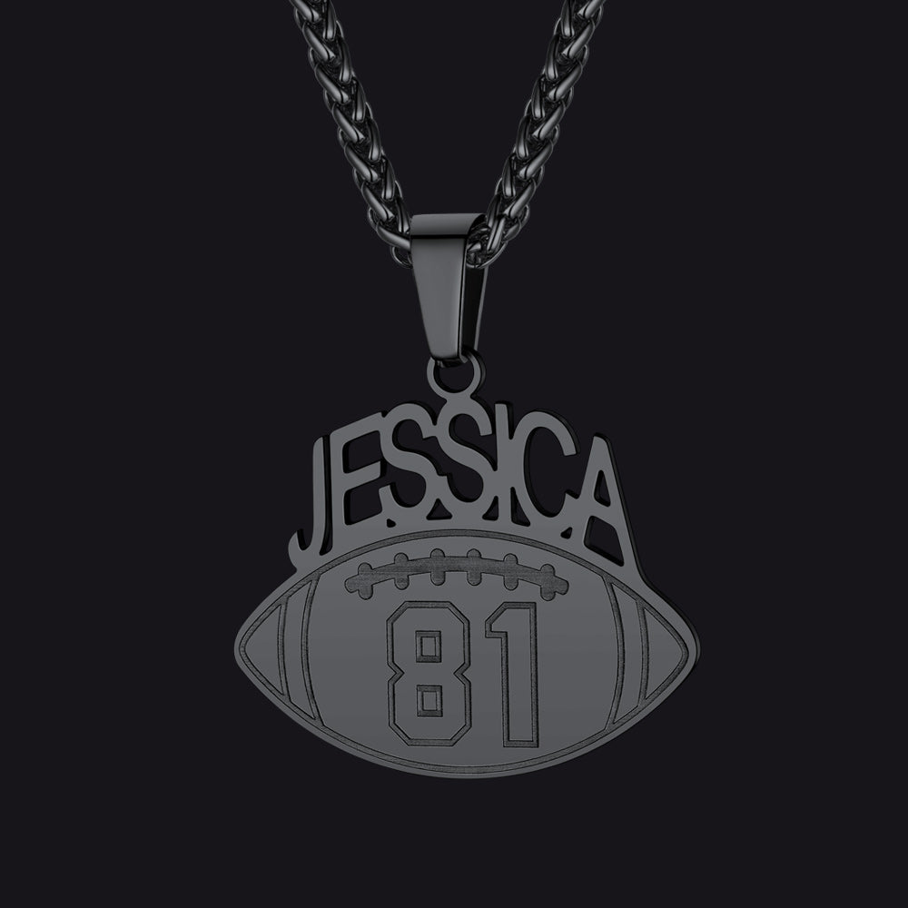Black / Football Custom Sports Necklace Name Tag with Jersey Number for Fans Athlete
