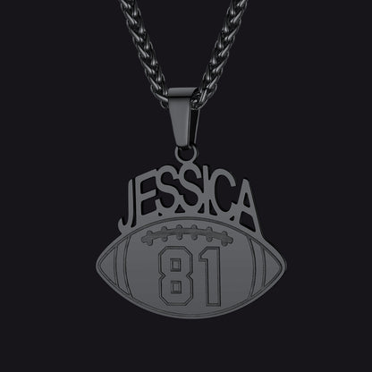 Black / Football Custom Sports Necklace Name Tag with Jersey Number for Fans Athlete