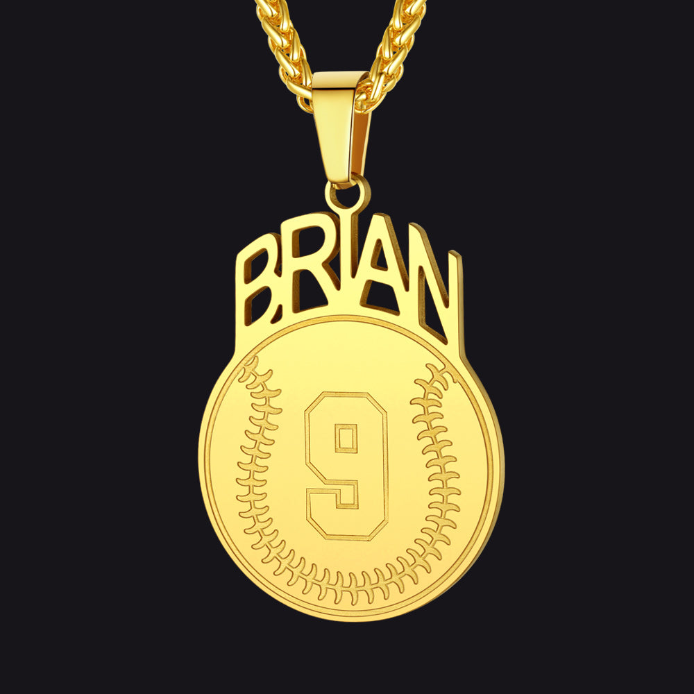 Gold / Baseball Custom Sports Necklace Name Tag with Jersey Number for Fans Athlete