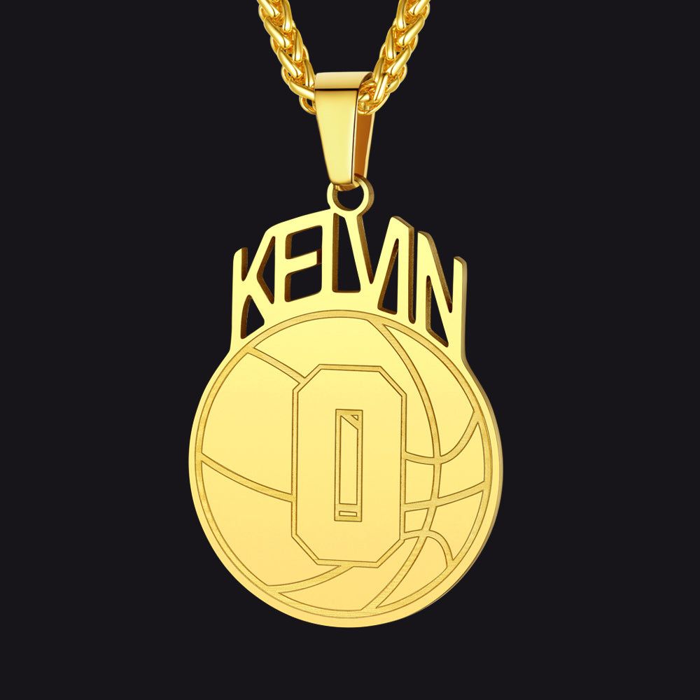 Gold / Basketball Custom Sports Necklace Name Tag with Jersey Number for Fans Athlete