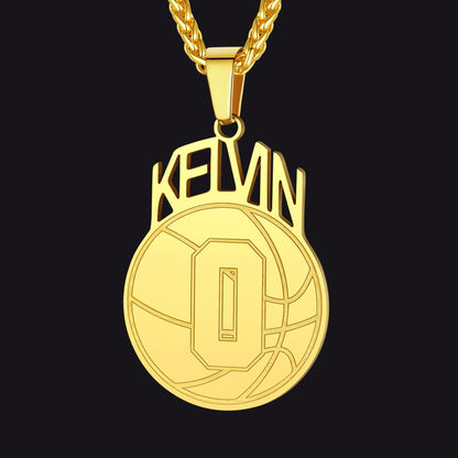 Gold / Basketball Custom Sports Necklace Name Tag with Jersey Number for Fans Athlete