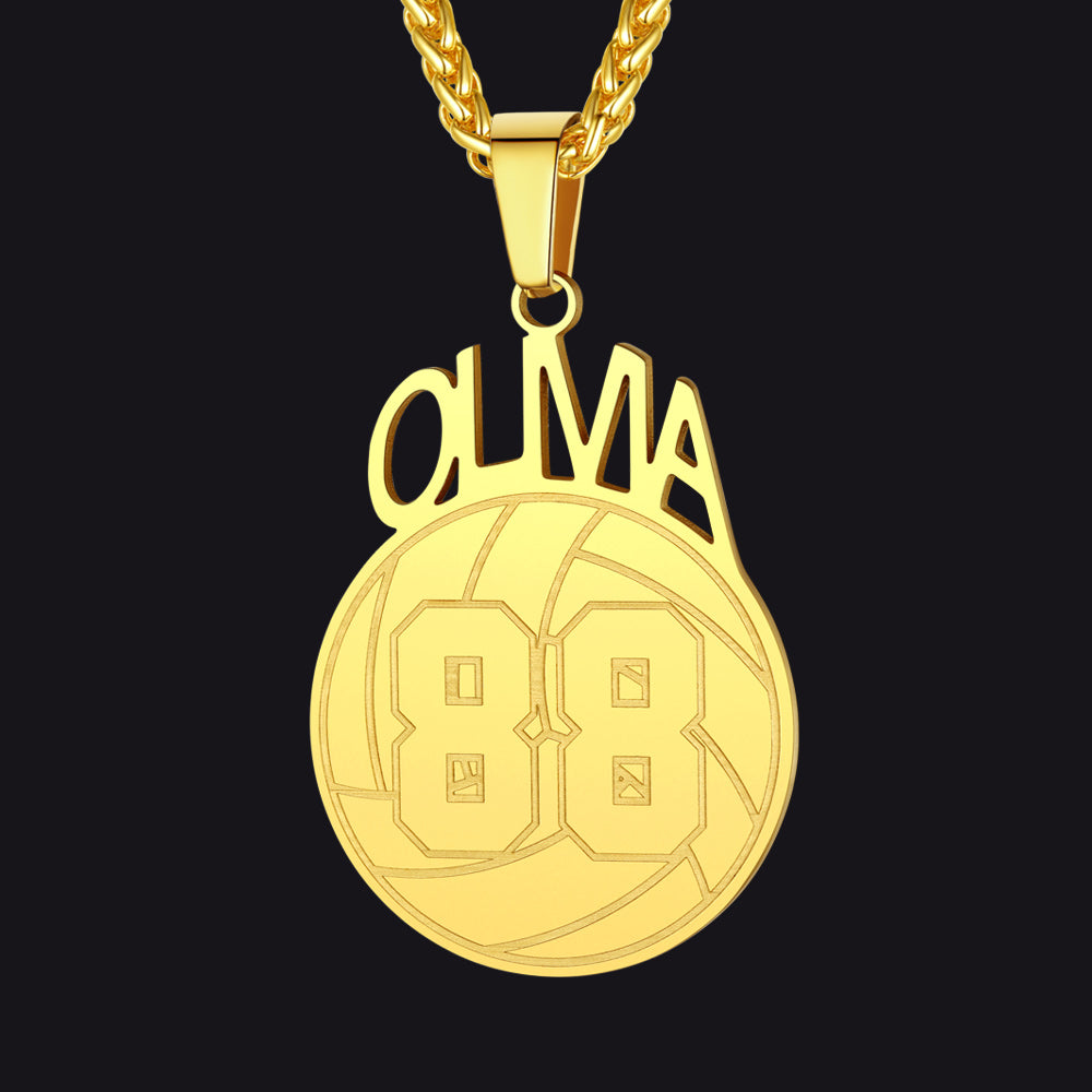 Gold / Volleyball Custom Sports Necklace Name Tag with Jersey Number for Fans Athlete