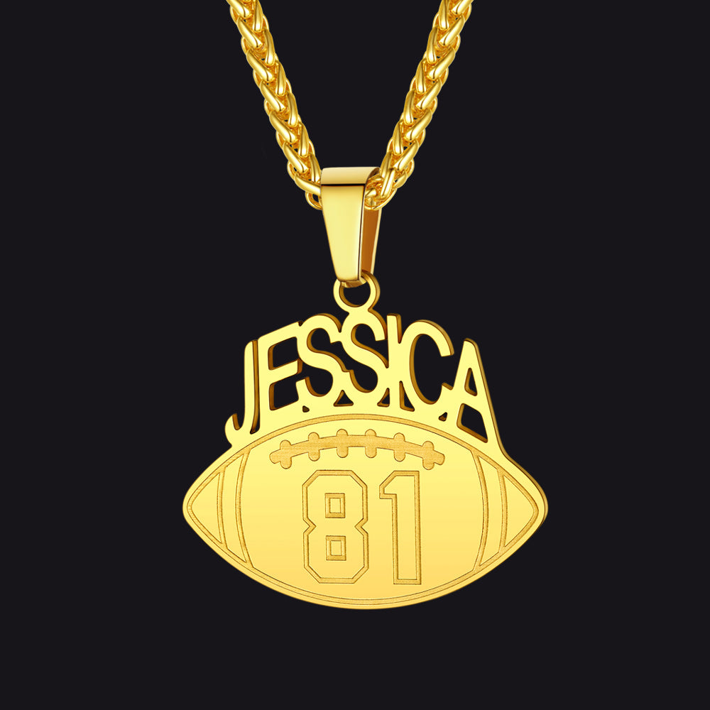 Gold / Football Custom Sports Necklace Name Tag with Jersey Number for Fans Athlete
