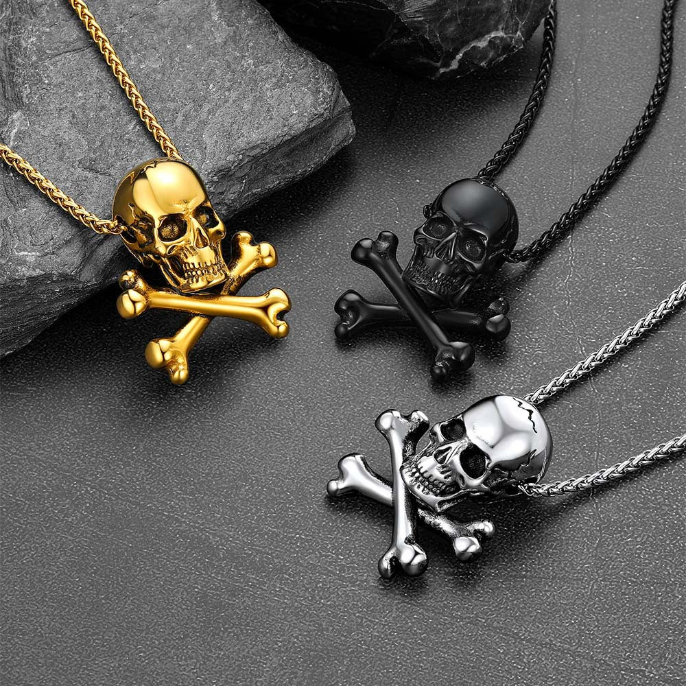 Gothic Pirate Skull Crossbones Necklace For Men FaithHeart