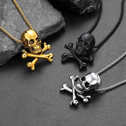 Gothic Pirate Skull Crossbones Necklace For Men FaithHeart