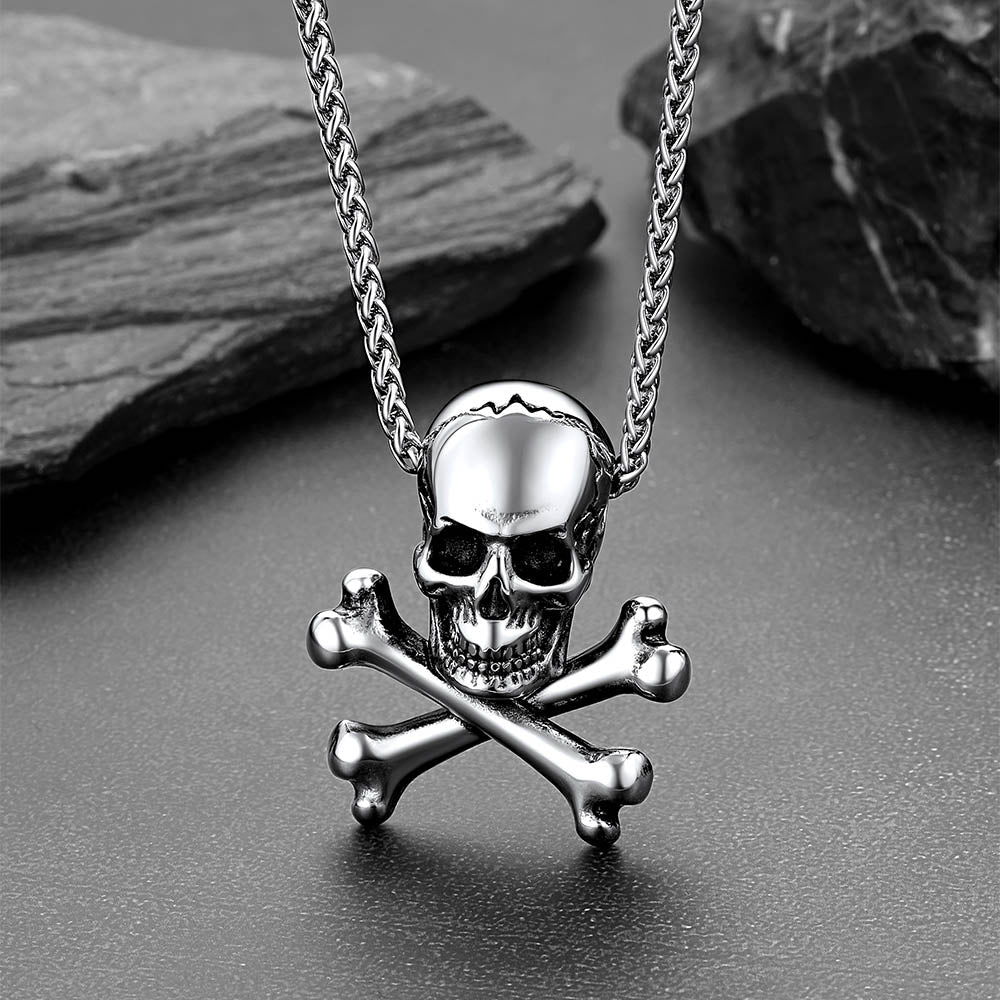 Gothic Pirate Skull Crossbones Necklace For Men FaithHeart