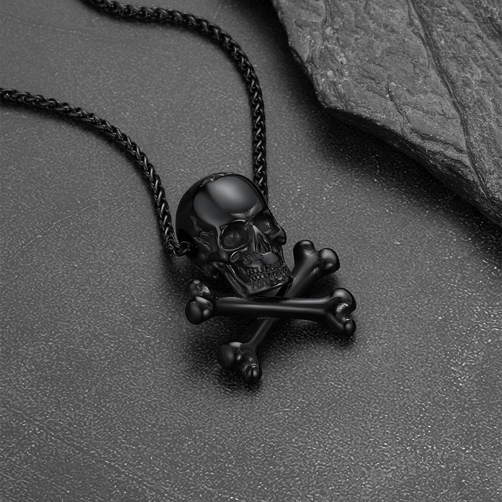 Gothic Pirate Skull Crossbones Necklace For Men FaithHeart