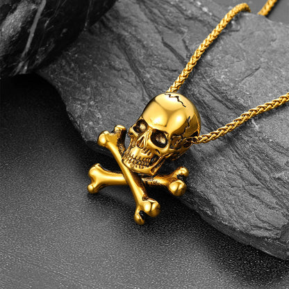Gothic Pirate Skull Crossbones Necklace For Men FaithHeart