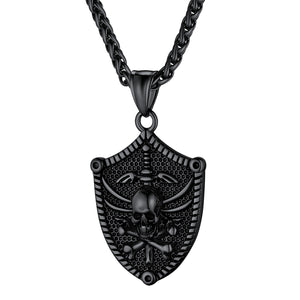 Black Skull Shield Necklace for Men