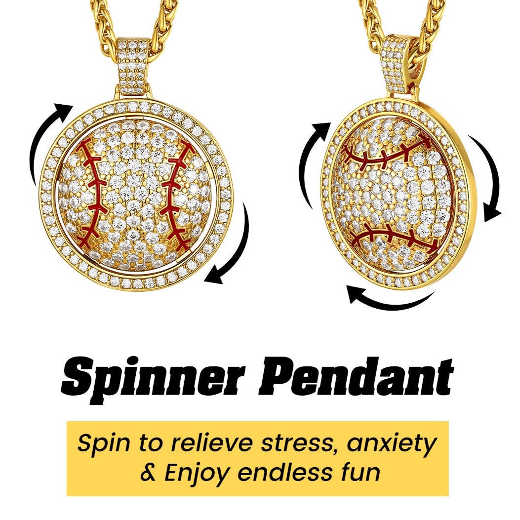 Bling Baseball Spinner Pendant Hip Hop Chain Necklace FaithHeart