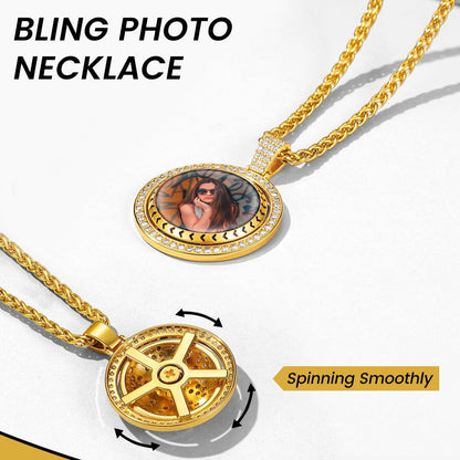Custom Gold Zirconia Photo Necklace Spinner Pendant FaithHeart
