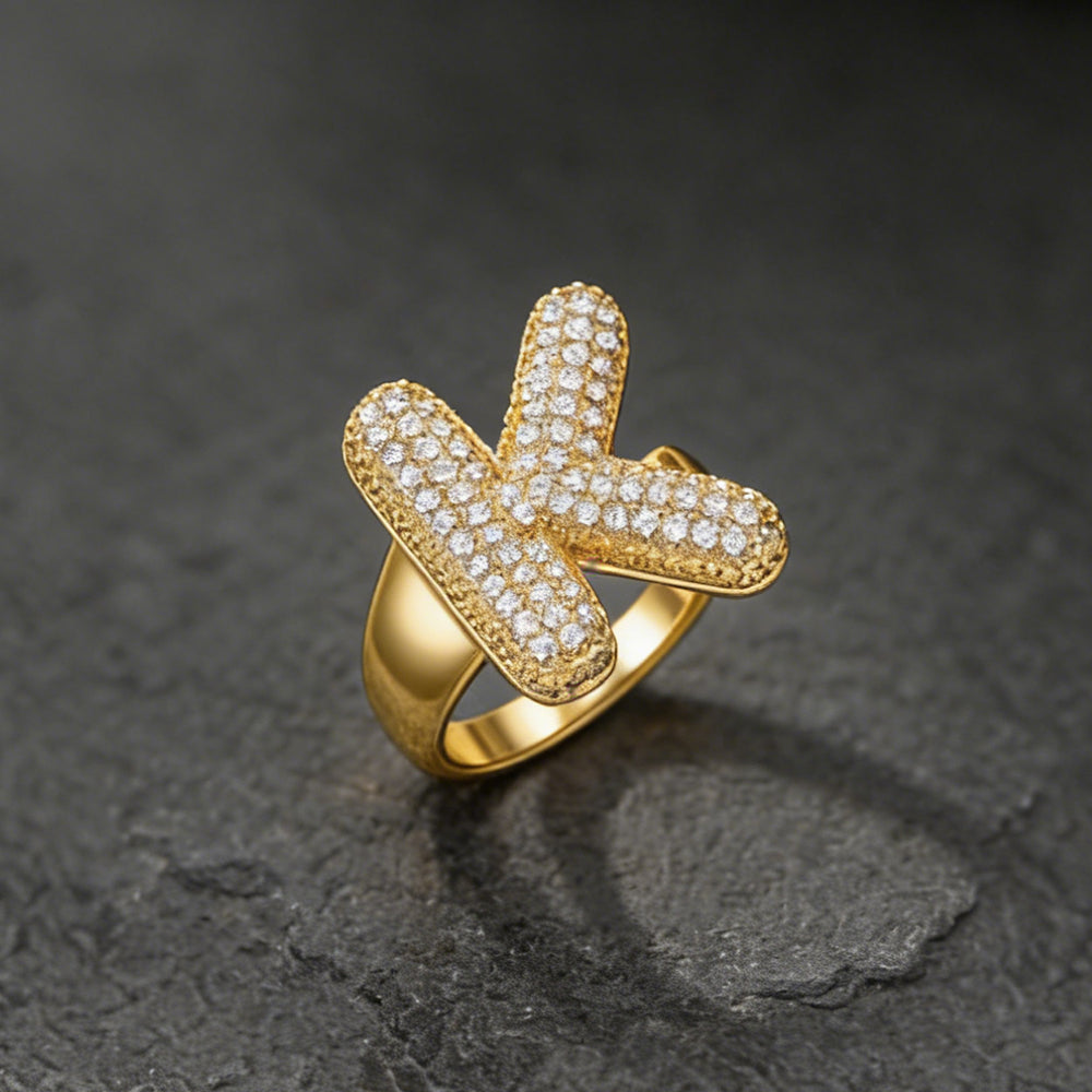 CZ Bold Initial Rings Open Adjustable Statement Ring for Women