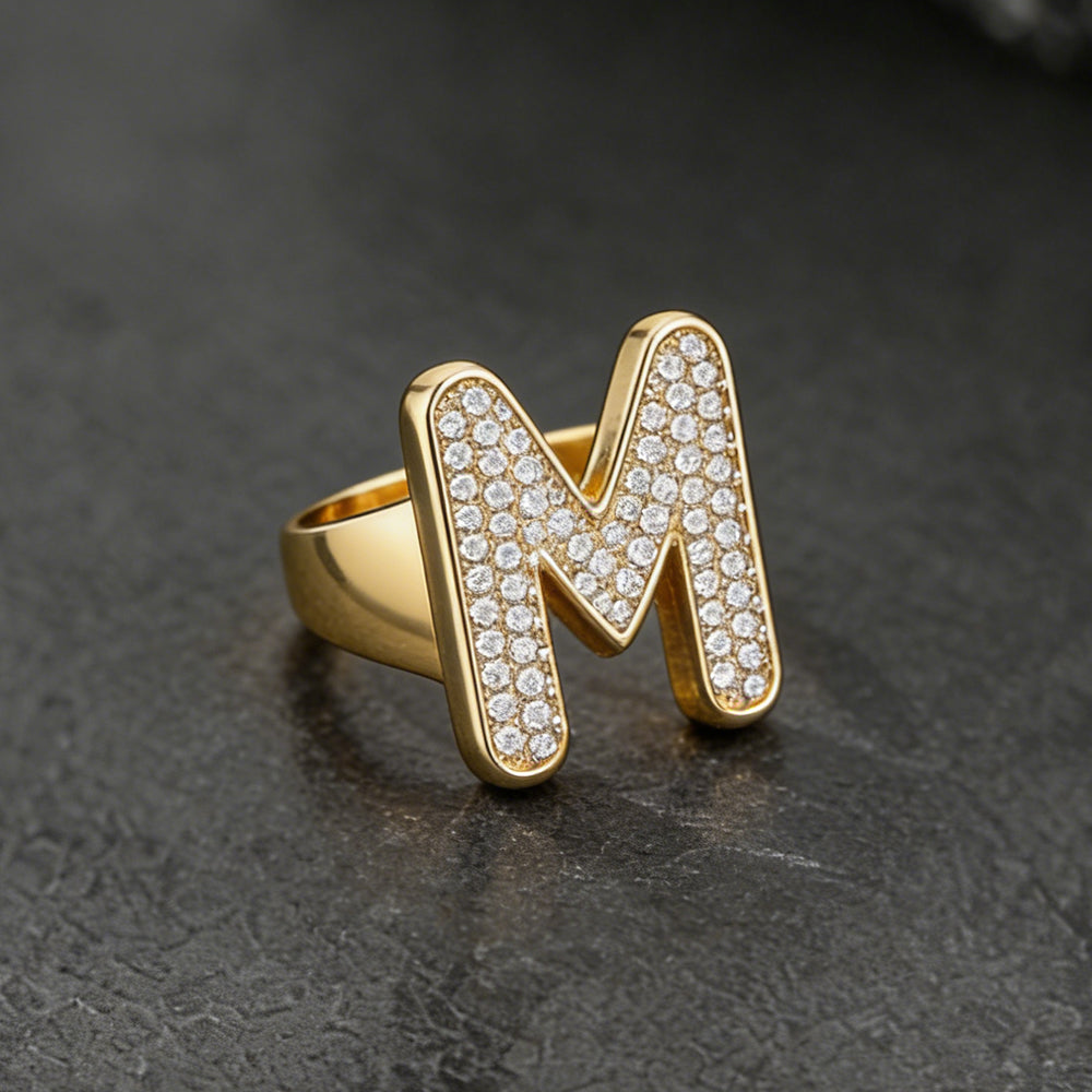 CZ Bold Initial Rings Open Adjustable Statement Ring for Women