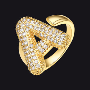 A CZ Bold Initial Rings Open Adjustable Statement Ring for Women
