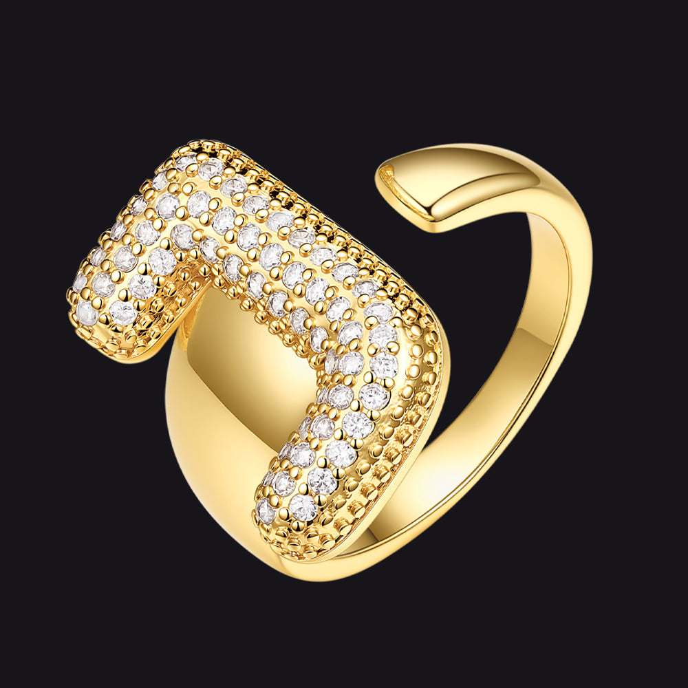 CZ Bold Initial Rings Open Adjustable Statement Ring for Women
