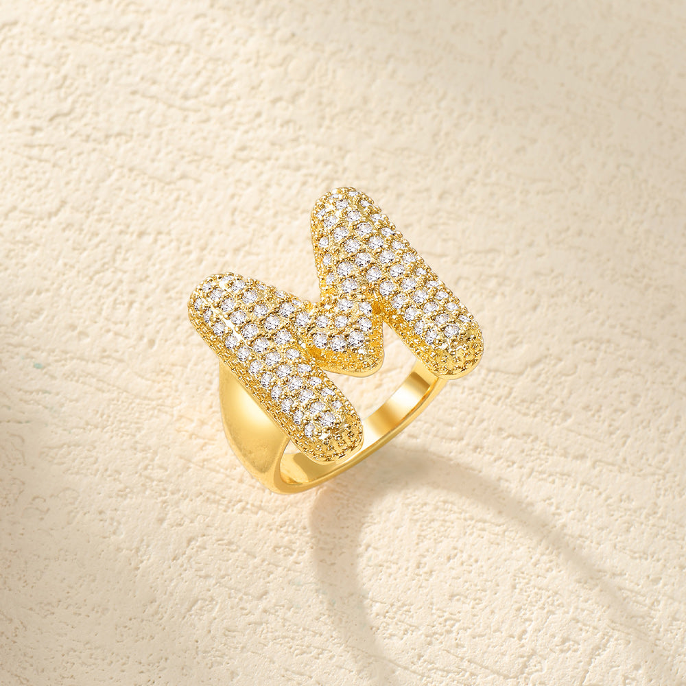 CZ Bold Initial Rings Open Adjustable Statement Ring for Women