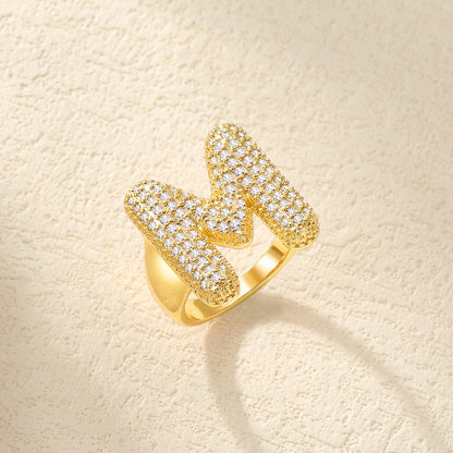 CZ Bold Initial Rings Open Adjustable Statement Ring for Women