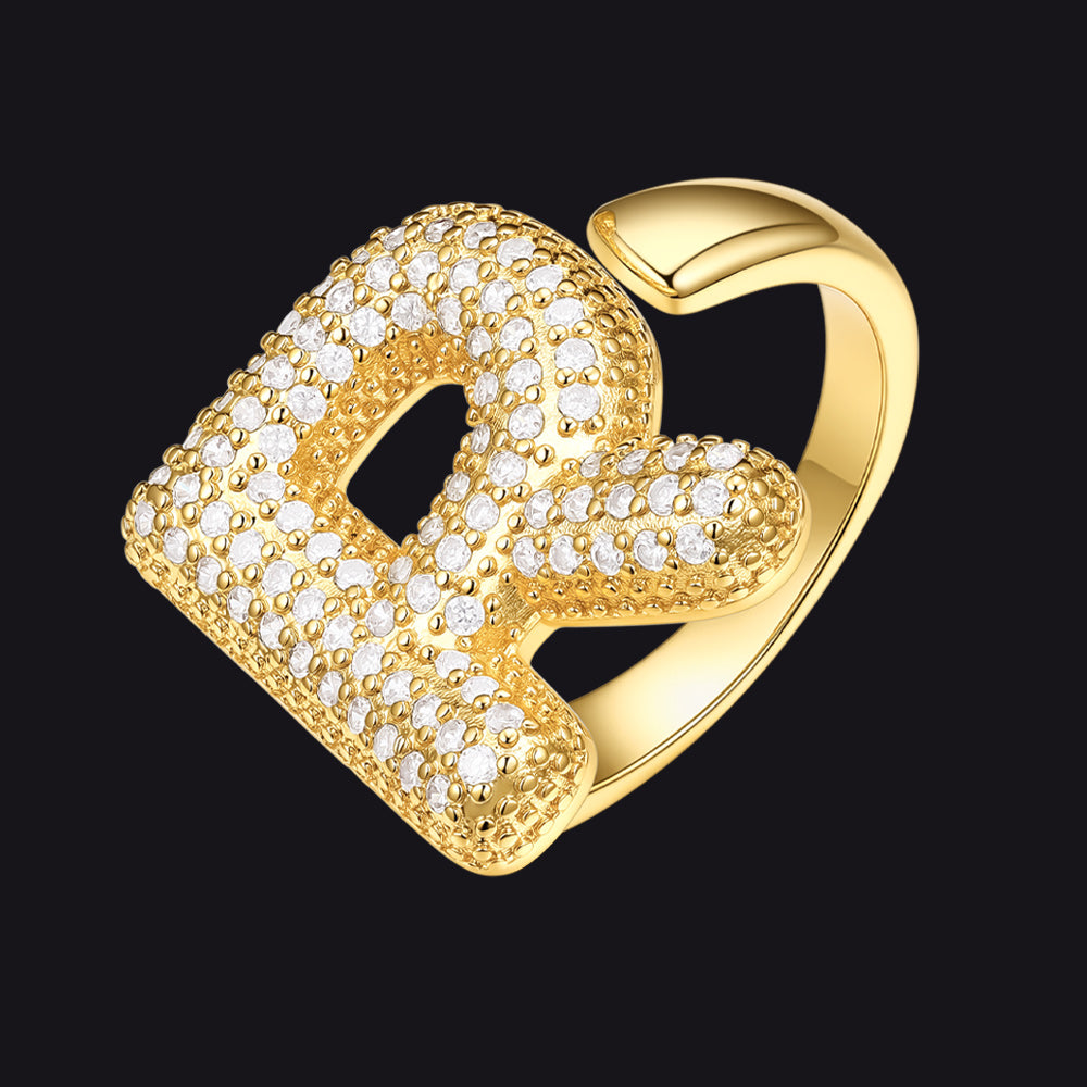 CZ Bold Initial Rings Open Adjustable Statement Ring for Women