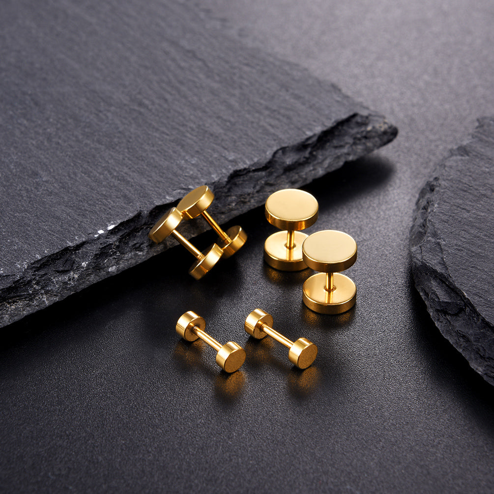 3 Pairs Simple Round Stud Earrings Set for Men 4/6/8MM Width