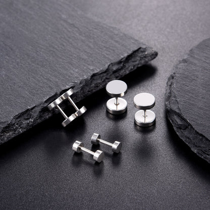 3 Pairs Simple Round Stud Earrings Set for Men 4/6/8MM Width