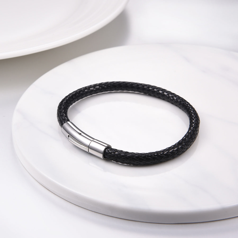 FaithHeart Black Braided Customized Text Leather Bracelet FaithHeart
