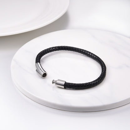 FaithHeart Black Braided Customized Text Leather Bracelet FaithHeart