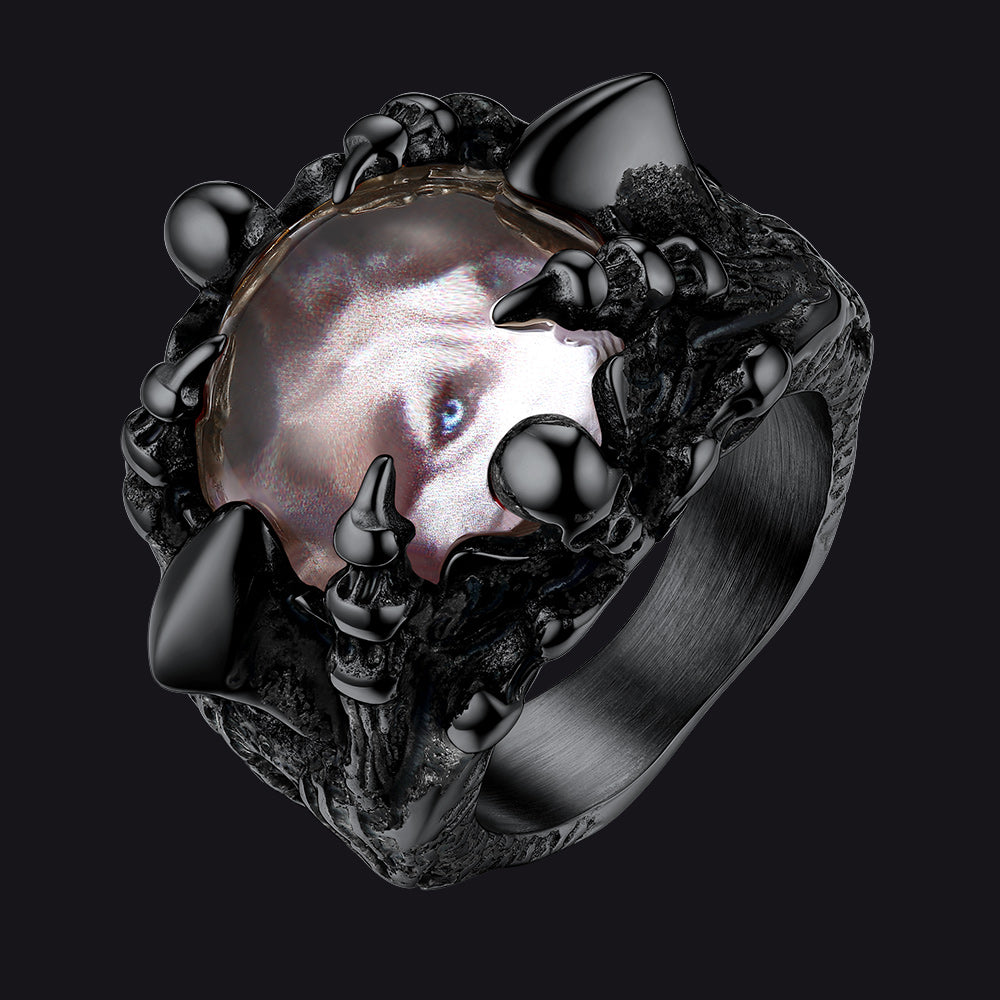 Customized Gothic Photo Dragon Claw Ring Picture